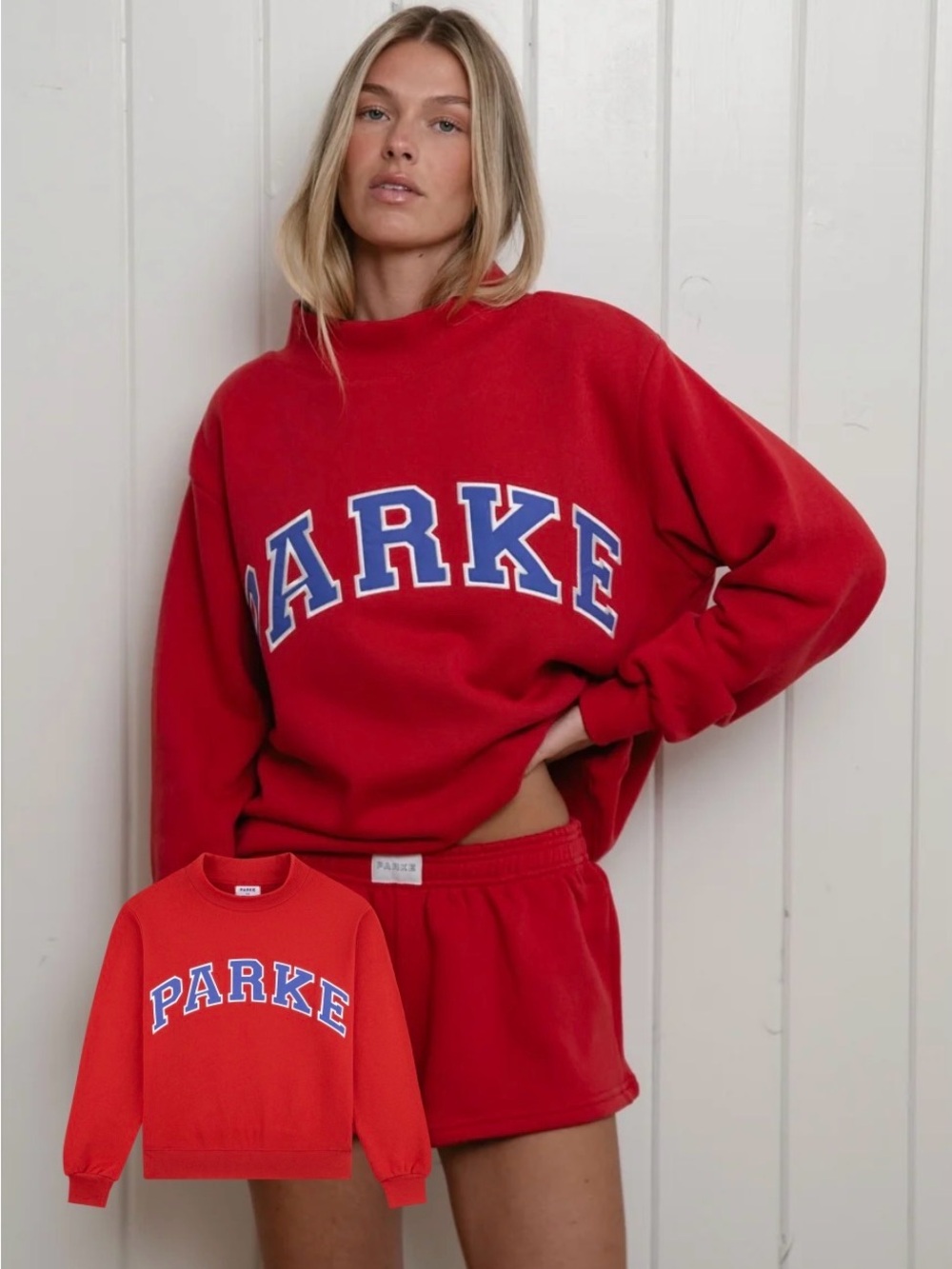 Parke Red Mockneck Sweatshirt with Blue & White Logo size L/XL